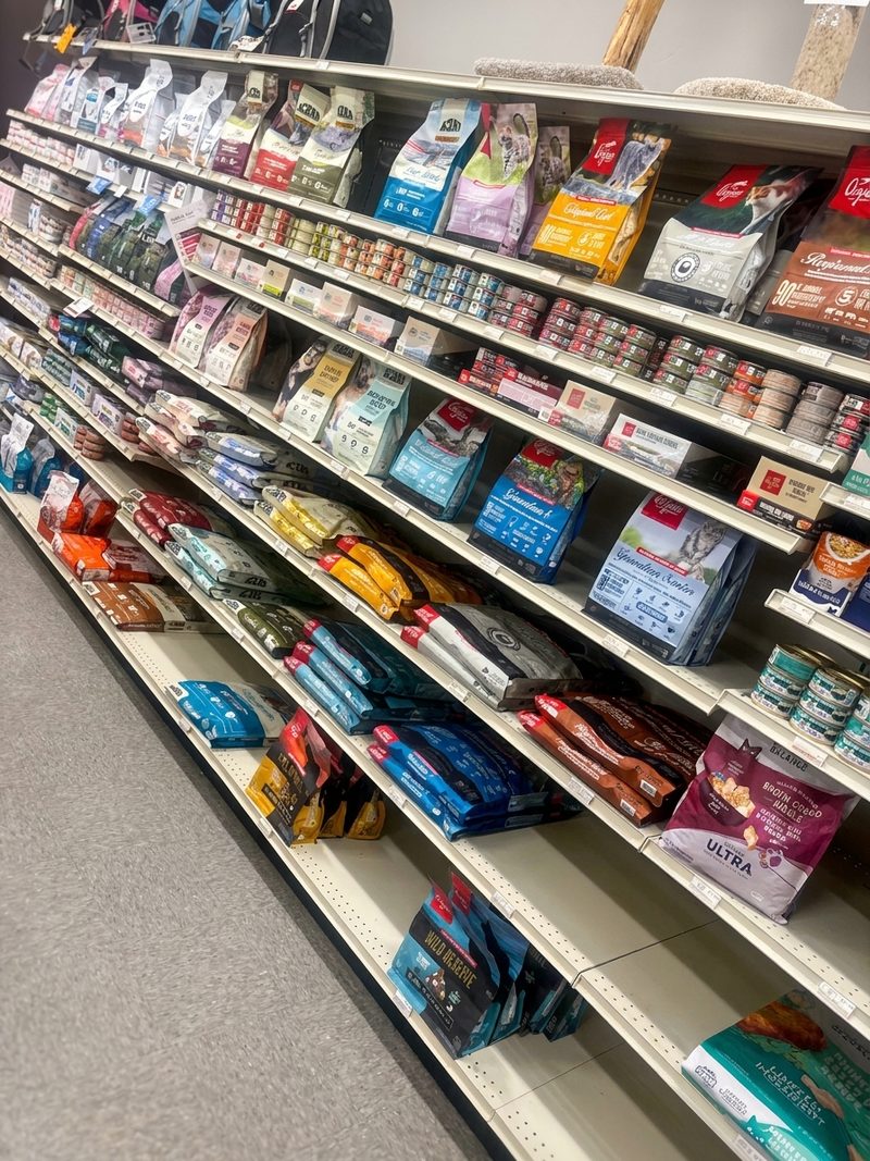 An aisle of NutriSource, Canidae, Fromm and Merrick food